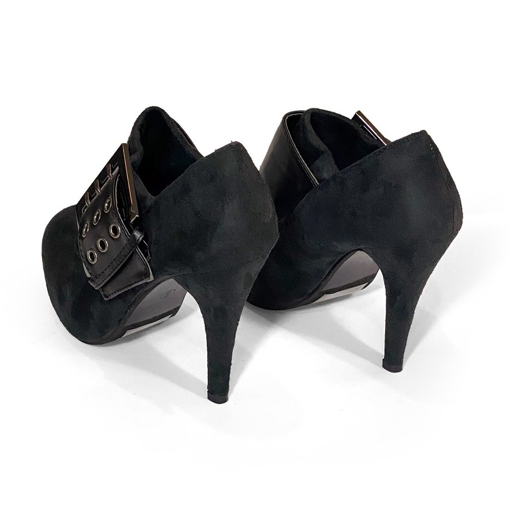 NEW DBDK Black Faux Suede Buckle Booties -Womens Size US 6, 6.5 & 9 Heels LAKE-1 - Picture 4 of 9